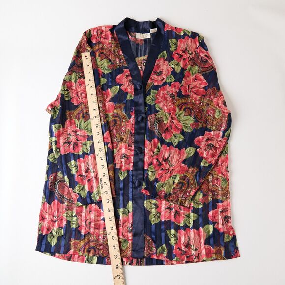 Vtg Victoria’s Secret Gold Label Night Shirt Sz S 90s Navy Paisley Floral Button - Picture 5 of 10
